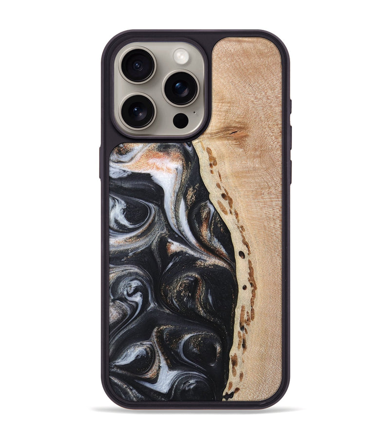 iPhone 15 Pro Max Wood+Resin Phone Case - Melba (Pure Black, 717798)