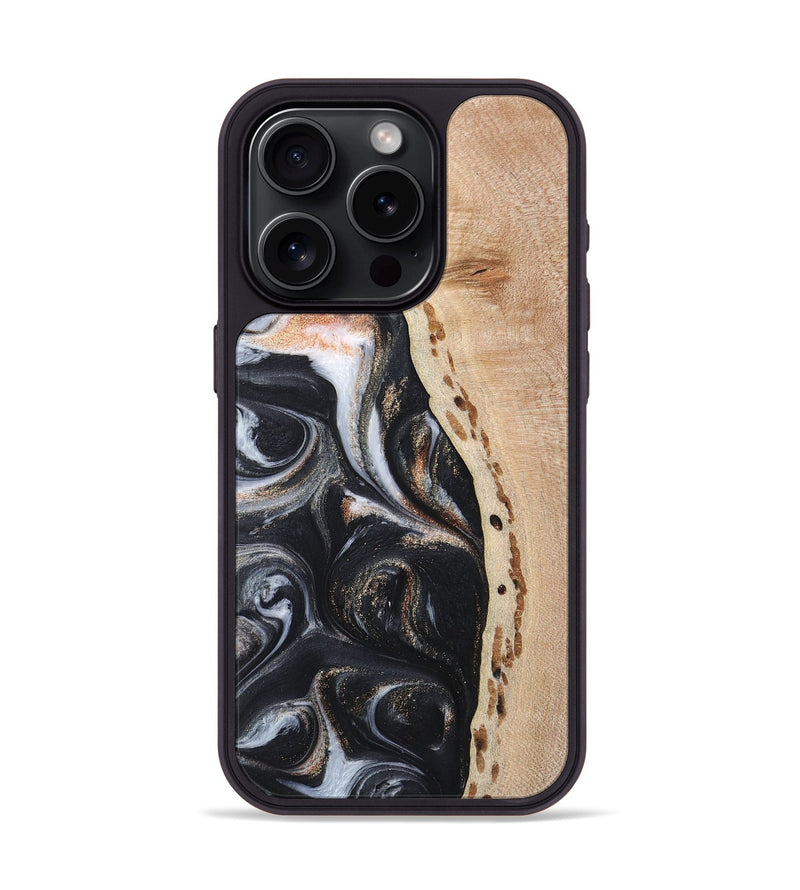 iPhone 15 Pro Wood+Resin Phone Case - Melba (Pure Black, 717798)