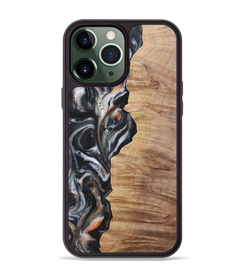 iPhone 13 Pro Max Wood+Resin Phone Case - Noah (Pure Black, 717801)