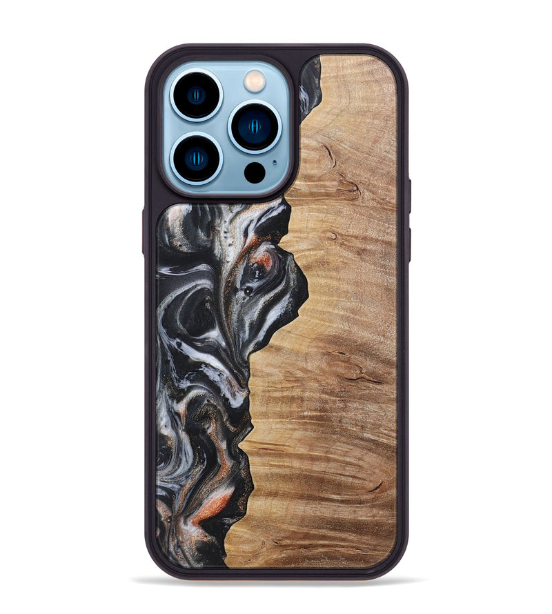 iPhone 14 Pro Max Wood+Resin Phone Case - Noah (Pure Black, 717801)