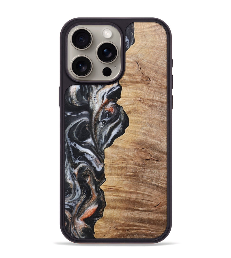 iPhone 15 Pro Max Wood+Resin Phone Case - Noah (Pure Black, 717801)