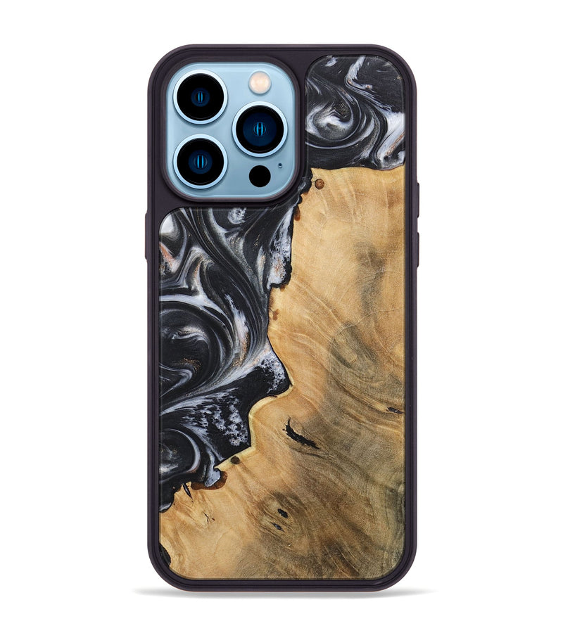 iPhone 14 Pro Max Wood+Resin Phone Case - Finley (Black & White, 717802)