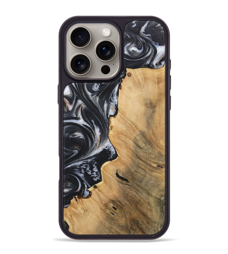 iPhone 16 Pro Max Wood+Resin Phone Case - Finley (Black & White, 717802)