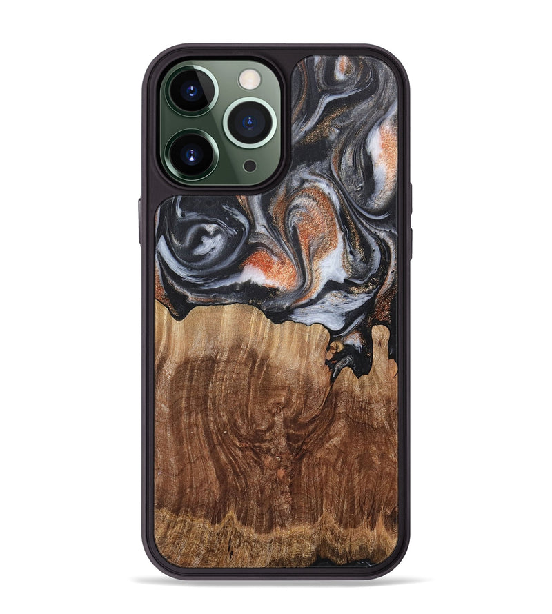 iPhone 13 Pro Max Wood+Resin Phone Case - Sheena (Black & White, 717806)