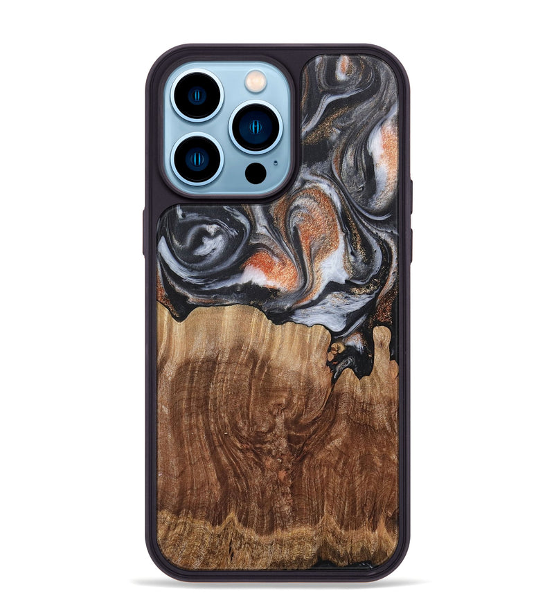 iPhone 14 Pro Max Wood+Resin Phone Case - Sheena (Black & White, 717806)