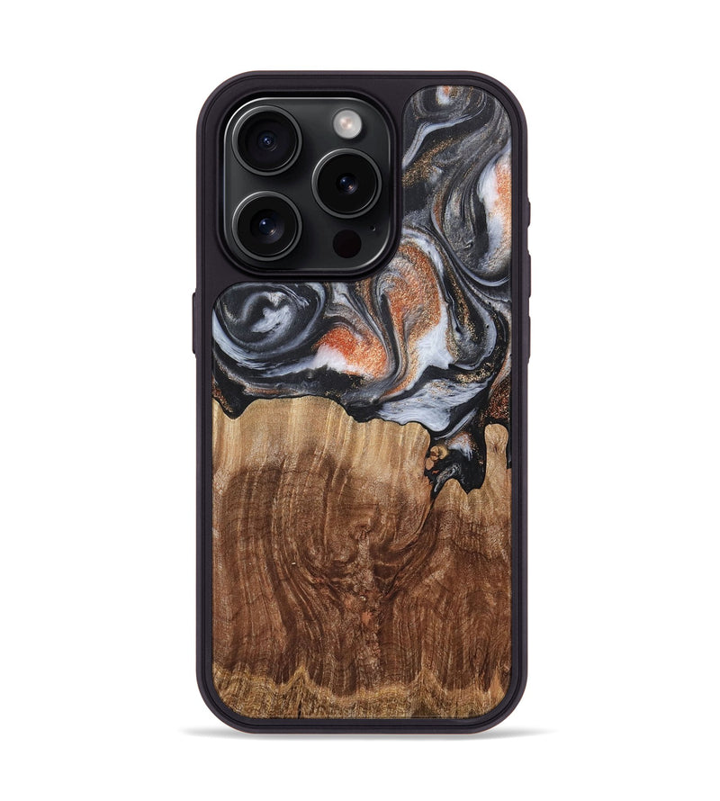 iPhone 15 Pro Wood+Resin Phone Case - Sheena (Black & White, 717806)