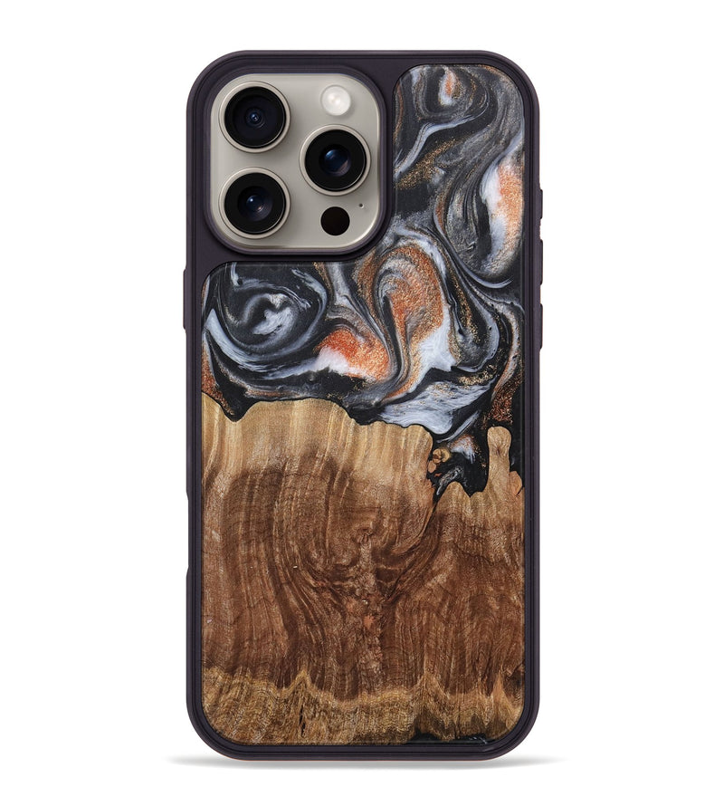 iPhone 16 Pro Max Wood+Resin Phone Case - Sheena (Black & White, 717806)