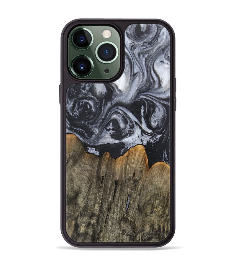 iPhone 13 Pro Max Wood+Resin Phone Case - Rene (Black & White, 717813)