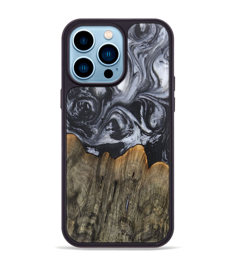 iPhone 14 Pro Max Wood+Resin Phone Case - Rene (Black & White, 717813)