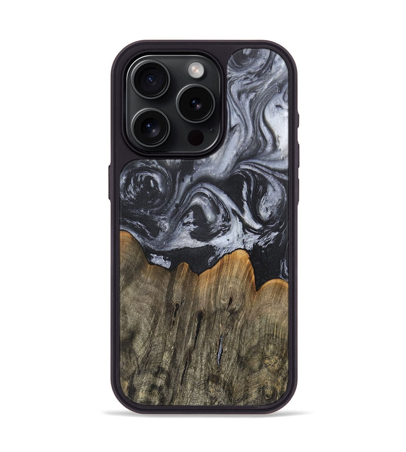 iPhone 15 Pro Wood+Resin Phone Case - Rene (Black & White, 717813)