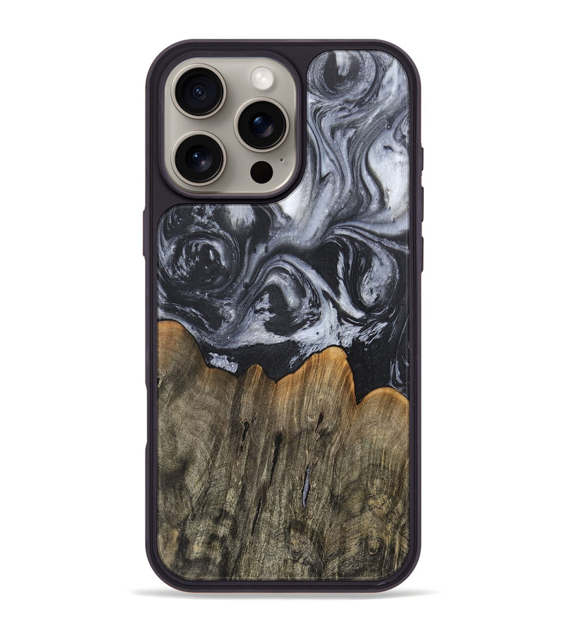 iPhone 16 Pro Max Wood+Resin Phone Case - Rene (Black & White, 717813)