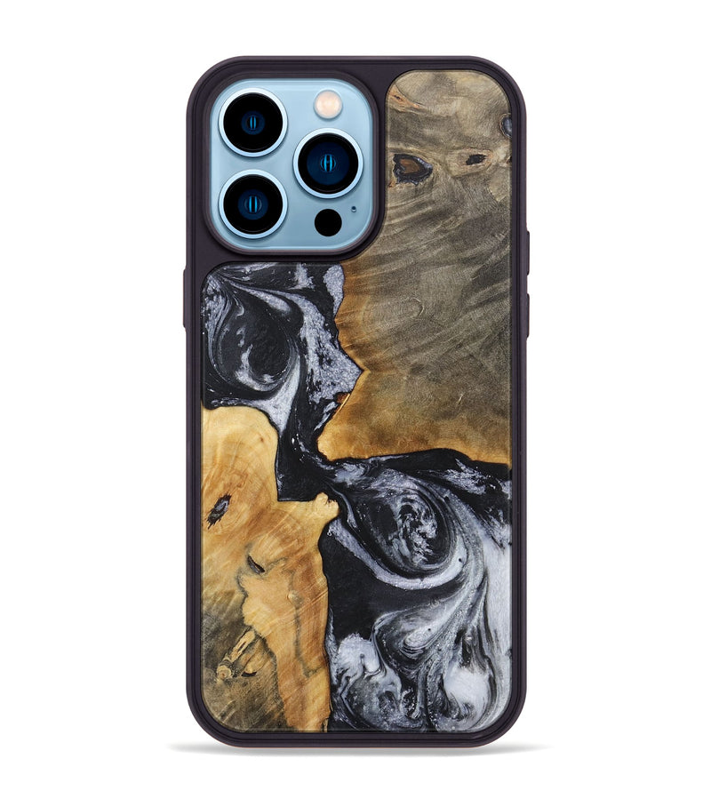 iPhone 14 Pro Max Wood+Resin Phone Case - Oaklynn (Black & White, 717815)