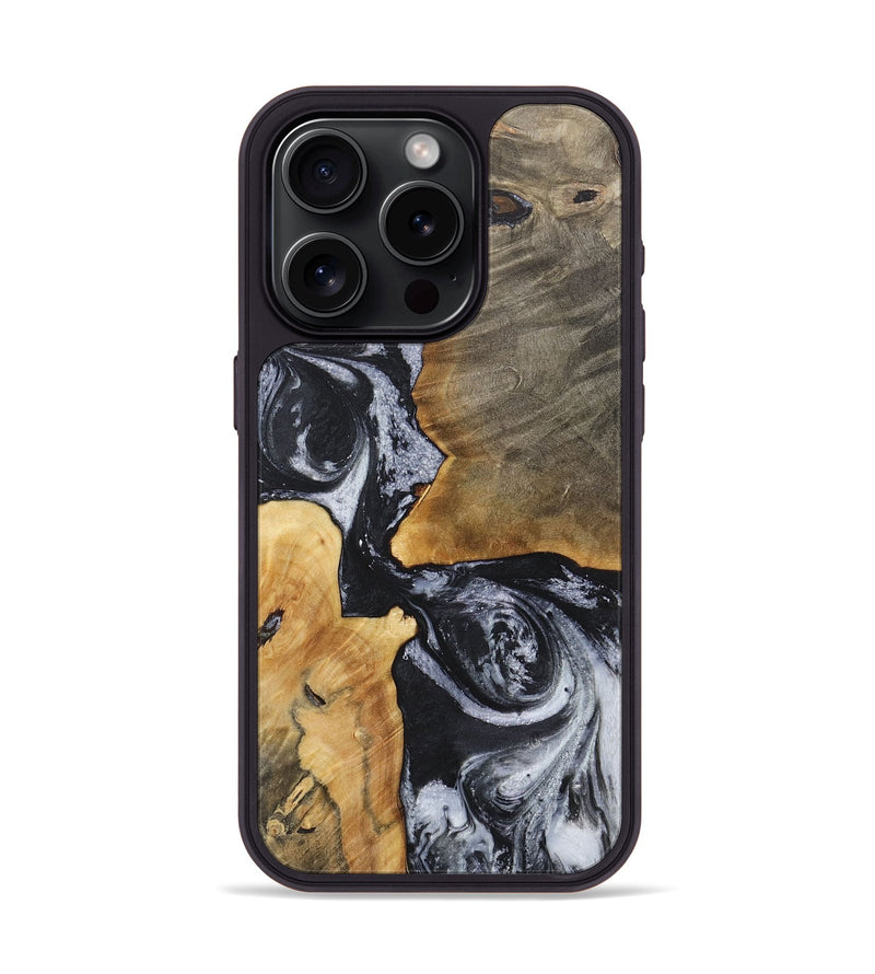 iPhone 15 Pro Wood+Resin Phone Case - Oaklynn (Black & White, 717815)