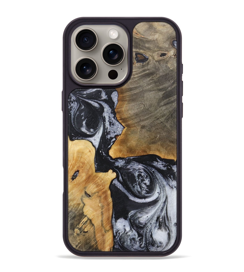 iPhone 16 Pro Max Wood+Resin Phone Case - Oaklynn (Black & White, 717815)