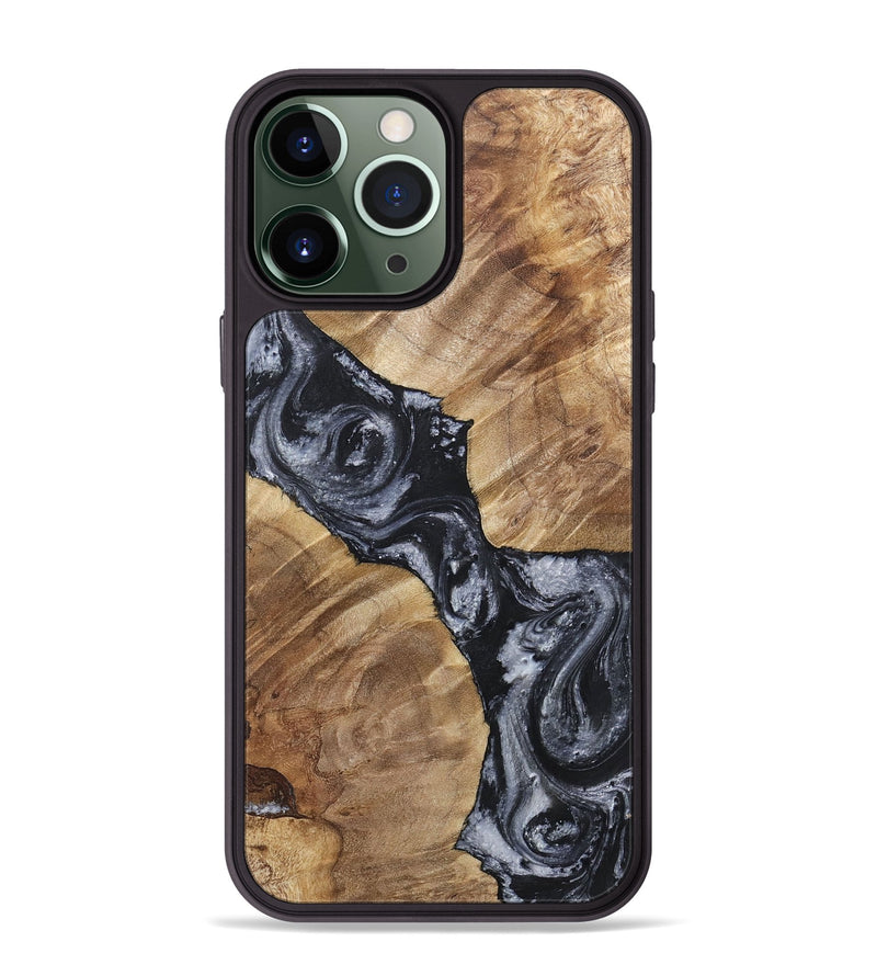 iPhone 13 Pro Max Wood+Resin Phone Case - Wanda (Black & White, 717816)