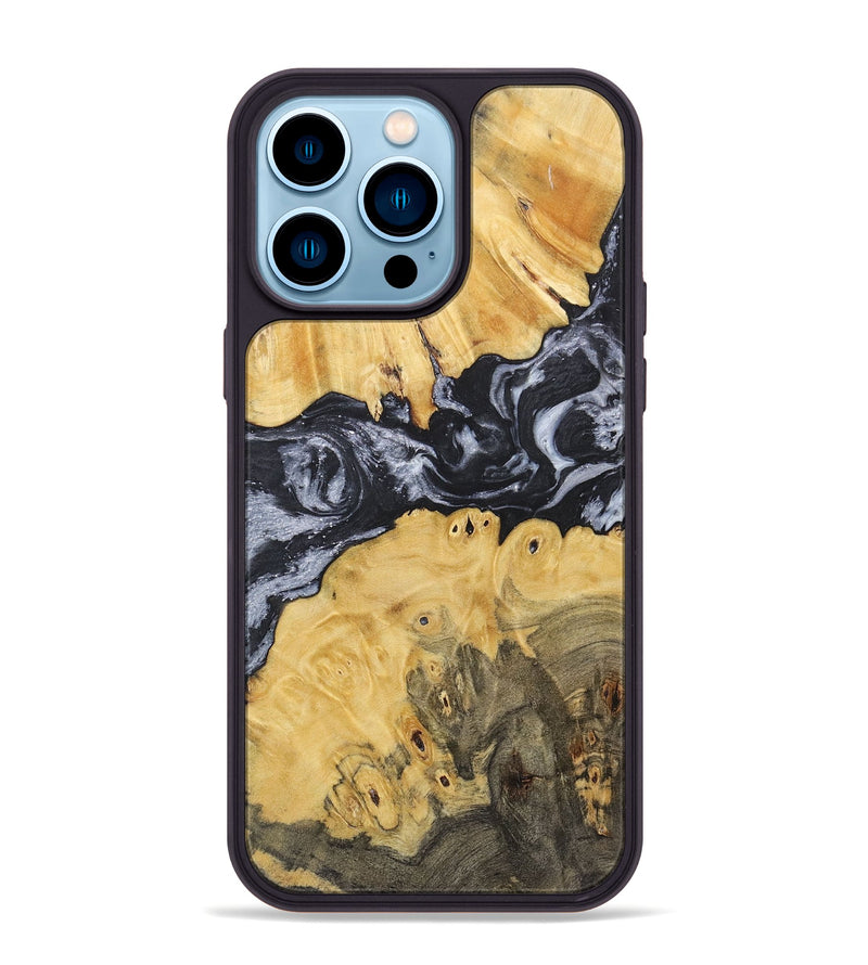 iPhone 14 Pro Max Wood+Resin Phone Case - Candace (Black & White, 717818)