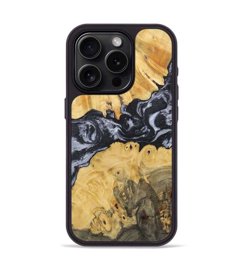 iPhone 15 Pro Wood+Resin Phone Case - Candace (Black & White, 717818)