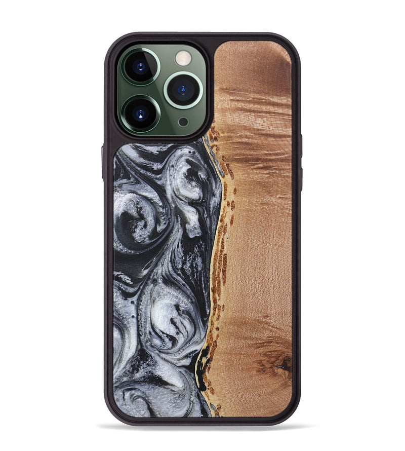 iPhone 13 Pro Max Wood+Resin Phone Case - Quentin (Black & White, 717821)