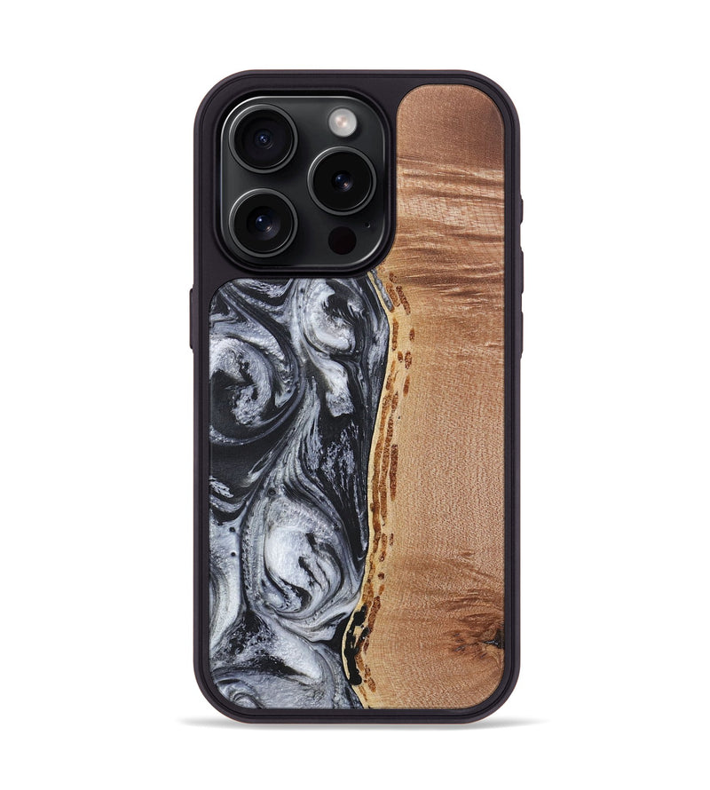 iPhone 15 Pro Wood+Resin Phone Case - Quentin (Black & White, 717821)