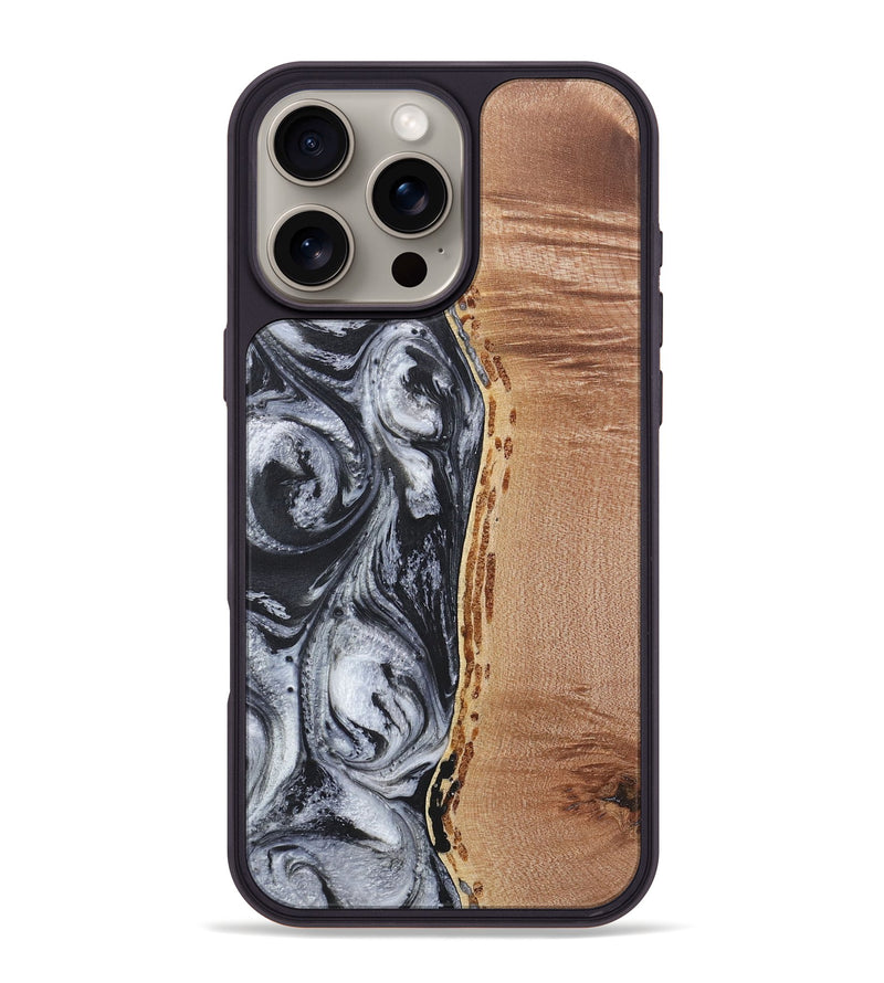 iPhone 16 Pro Max Wood+Resin Phone Case - Quentin (Black & White, 717821)