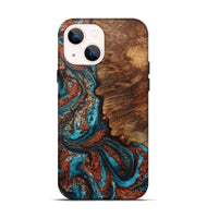 iPhone 14 Wood+Resin Live Edge Phone Case - Lyla (Teal & Gold, 717923)