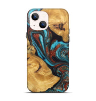 iPhone 14 Wood+Resin Live Edge Phone Case - Kehlani (Teal & Gold, 717930)