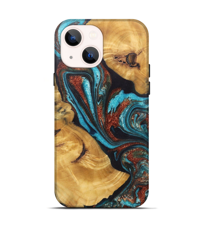 iPhone 14 Wood+Resin Live Edge Phone Case - Kehlani (Teal & Gold, 717930)