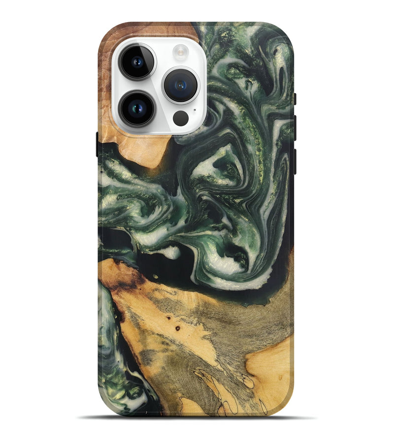 iPhone 15 Pro Max Wood+Resin Live Edge Phone Case - Kent (Green, 717935)