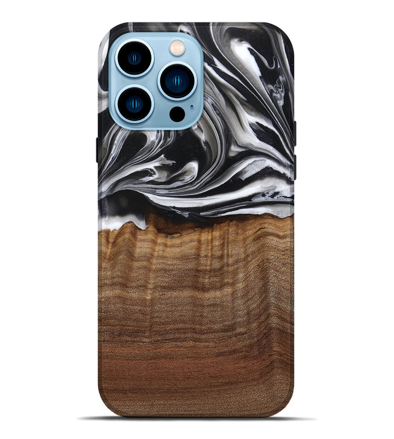 iPhone 14 Pro Max Wood+Resin Live Edge Phone Case - Reese (Black & White, 717940)