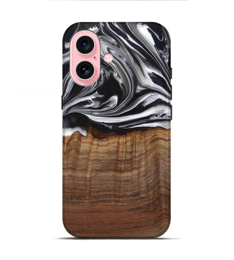 iPhone 16 Wood+Resin Live Edge Phone Case - Reese (Black & White, 717940)