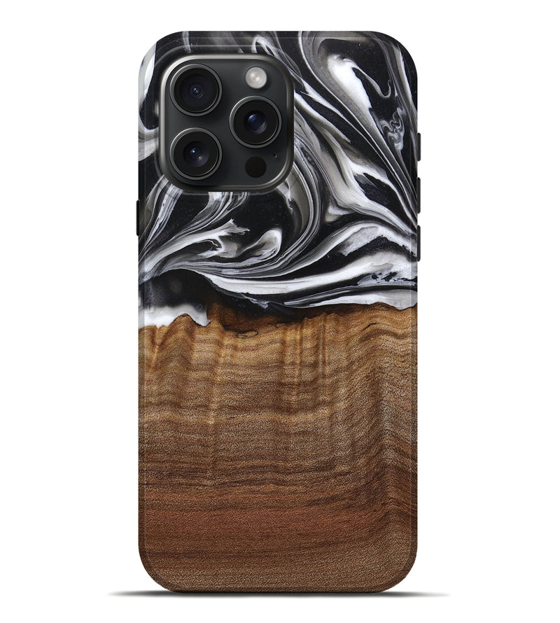 iPhone 16 Pro Max Wood+Resin Live Edge Phone Case - Reese (Black & White, 717940)