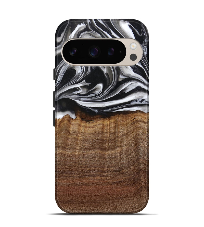 Pixel 9 Wood+Resin Live Edge Phone Case - Reese (Black & White, 717940)