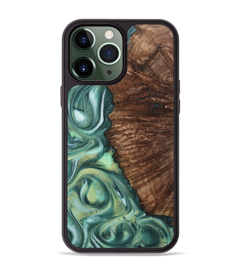 iPhone 13 Pro Max Wood+Resin Phone Case - Eli (Green, 717997)