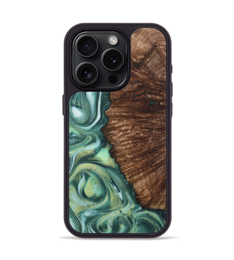 iPhone 15 Pro Wood+Resin Phone Case - Eli (Green, 717997)