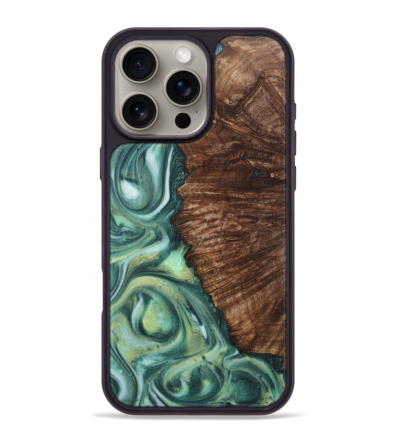 iPhone 16 Pro Max Wood+Resin Phone Case - Eli (Green, 717997)