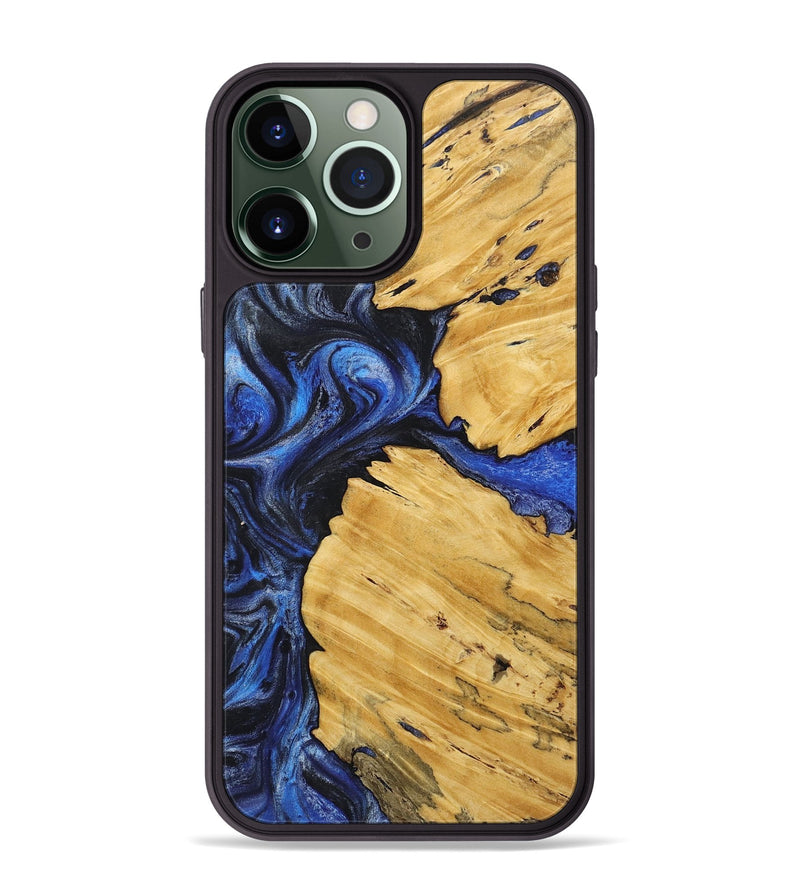 iPhone 13 Pro Max Wood+Resin Phone Case - Elena (Blue, 718002)