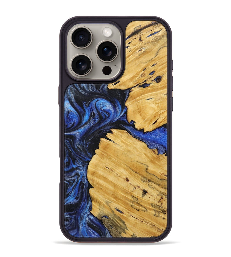 iPhone 16 Pro Max Wood+Resin Phone Case - Elena (Blue, 718002)