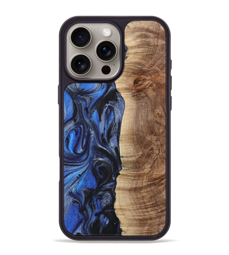 iPhone 16 Pro Max Wood+Resin Phone Case - Mateo (Blue, 718004)