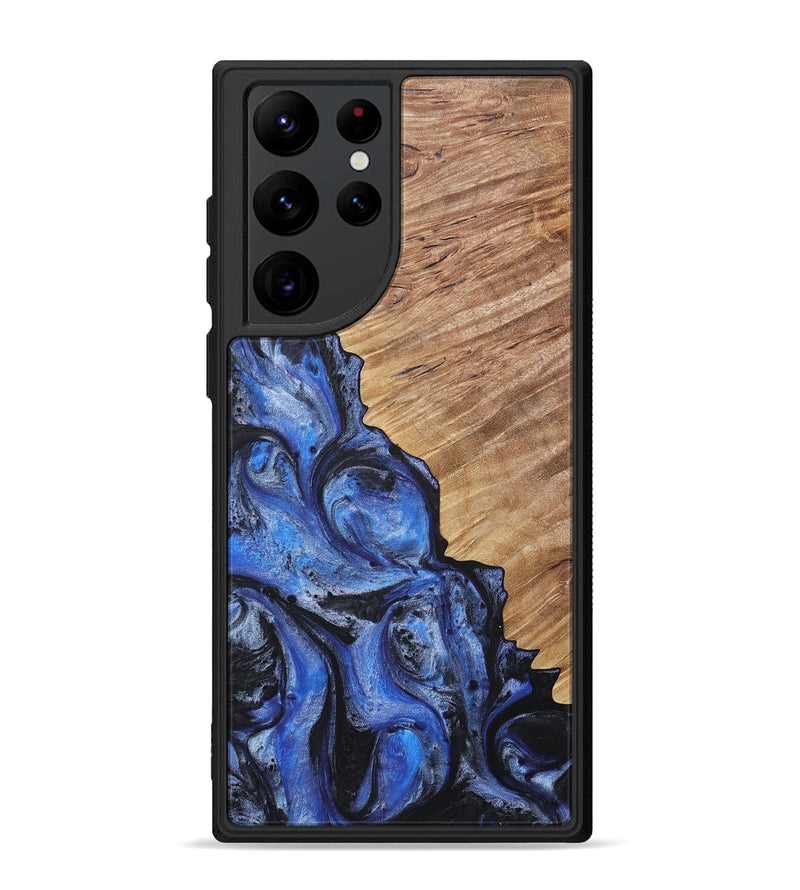 Galaxy S22 Ultra Wood+Resin Phone Case - Robin (Blue, 718006)