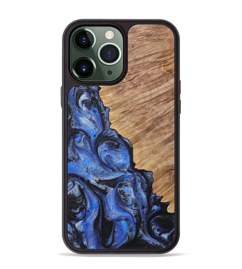 iPhone 13 Pro Max Wood+Resin Phone Case - Robin (Blue, 718006)