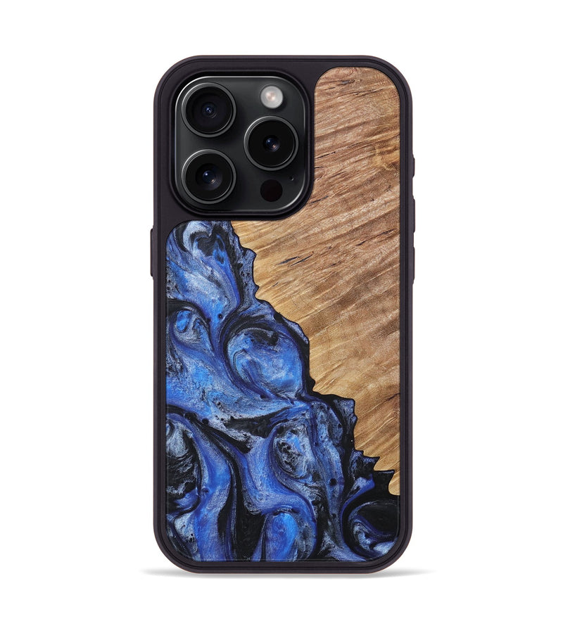 iPhone 15 Pro Wood+Resin Phone Case - Robin (Blue, 718006)