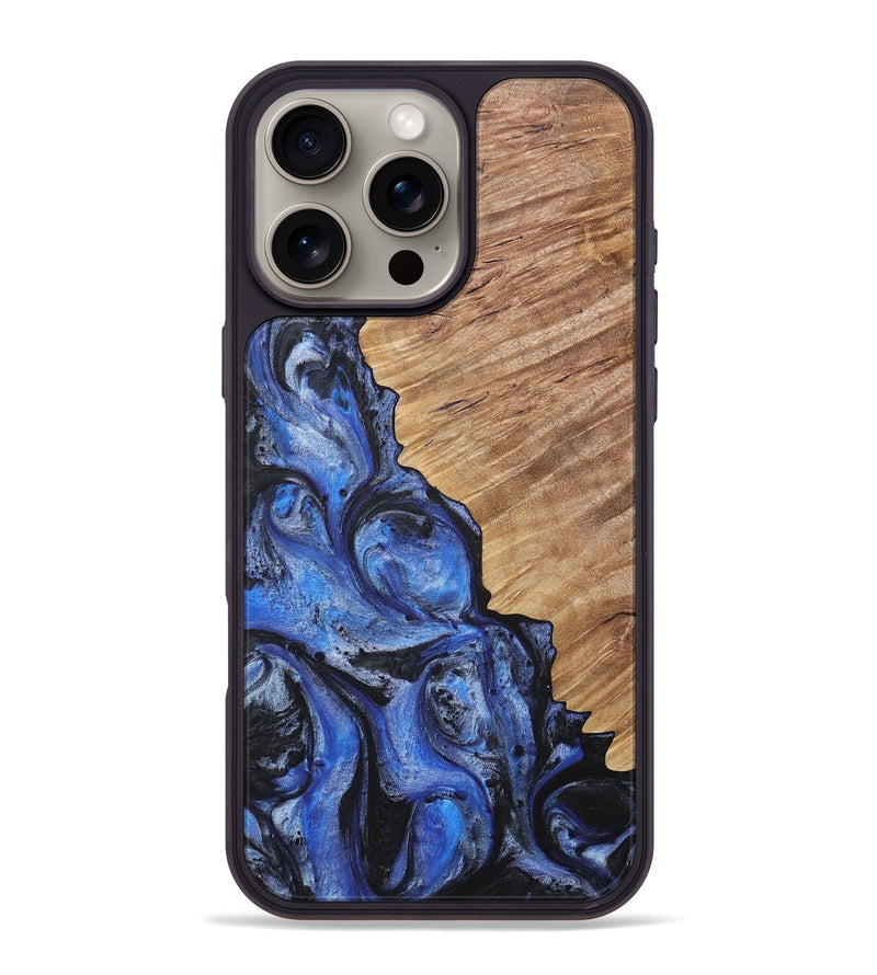 iPhone 16 Pro Max Wood+Resin Phone Case - Robin (Blue, 718006)