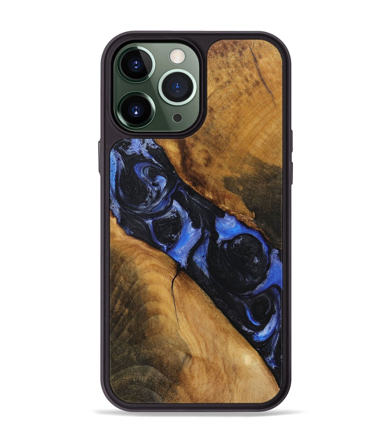 iPhone 13 Pro Max Wood+Resin Phone Case - Shana (Blue, 718007)