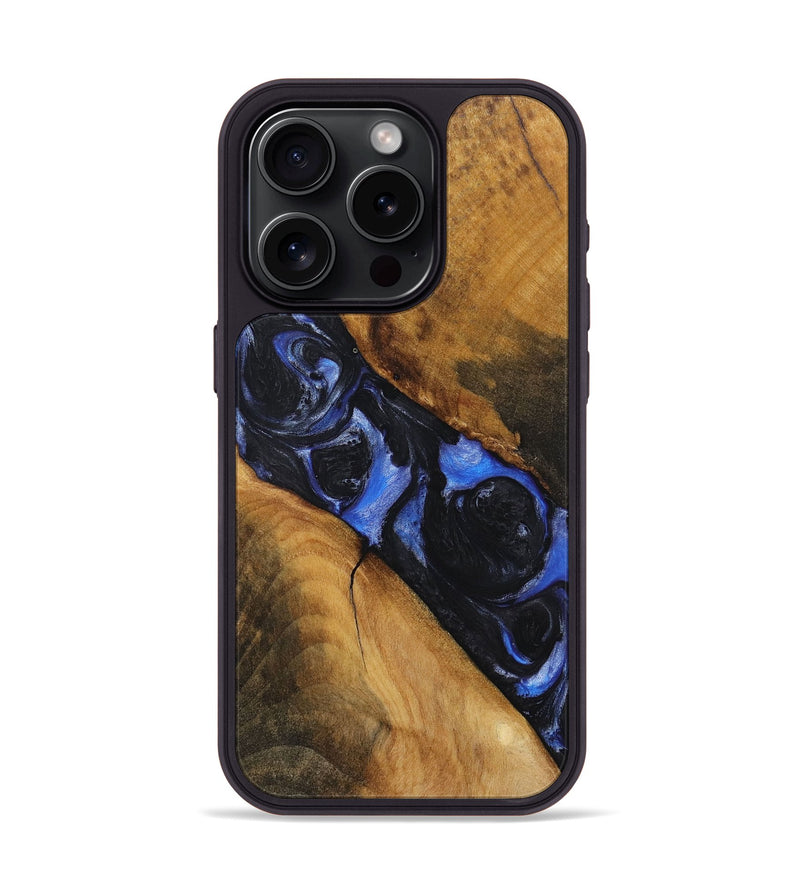 iPhone 15 Pro Wood+Resin Phone Case - Shana (Blue, 718007)