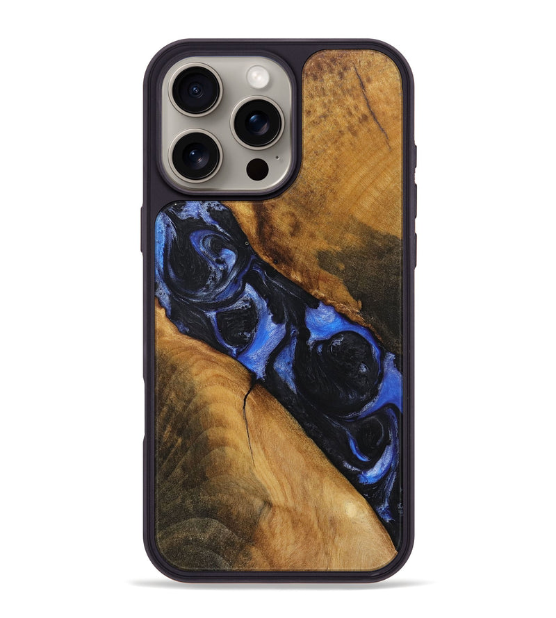 iPhone 16 Pro Max Wood+Resin Phone Case - Shana (Blue, 718007)