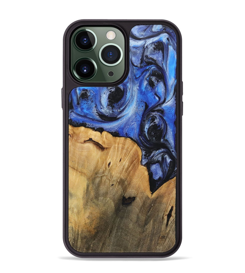 iPhone 13 Pro Max Wood+Resin Phone Case - Jacob (Blue, 718011)