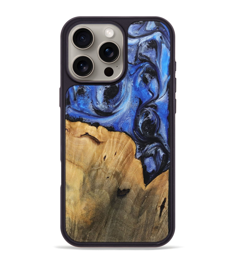 iPhone 16 Pro Max Wood+Resin Phone Case - Jacob (Blue, 718011)