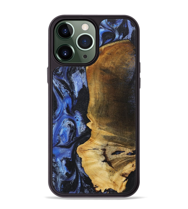 iPhone 13 Pro Max Wood+Resin Phone Case - Kyle (Blue, 718014)