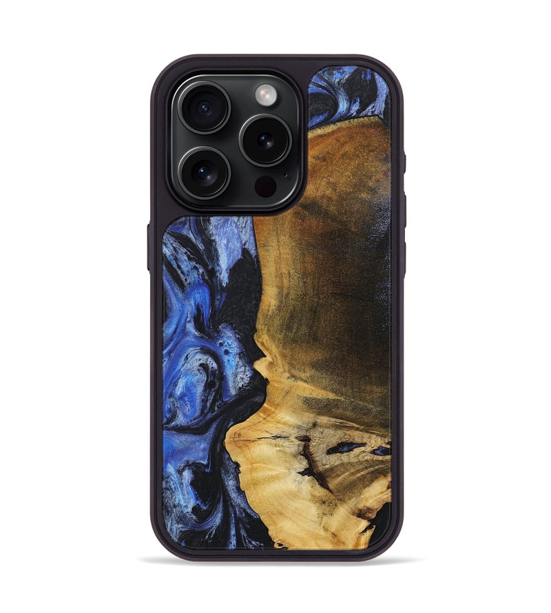 iPhone 15 Pro Wood+Resin Phone Case - Kyle (Blue, 718014)