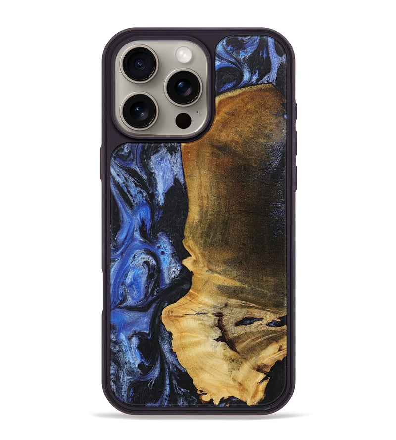 iPhone 16 Pro Max Wood+Resin Phone Case - Kyle (Blue, 718014)